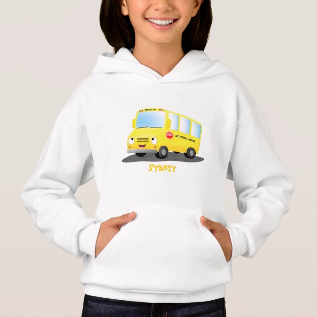 Cute happy yellow school bus cartoon (Front)