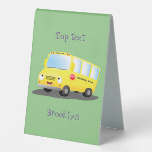 Cute happy yellow school bus cartoon