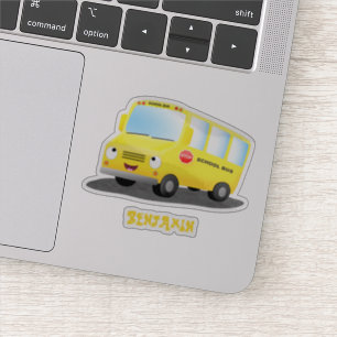 Cute happy yellow school bus cartoon