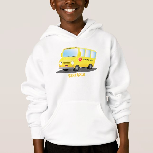 Cute happy yellow school bus cartoon (Front)