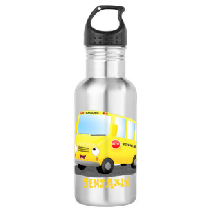 Cute happy yellow school bus cartoon 532 ml water bottle