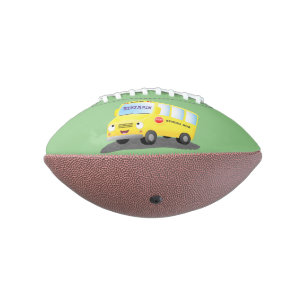 Cute happy yellow school bus cartoon american football