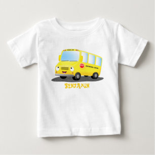 Cute happy yellow school bus cartoon  baby T-Shirt