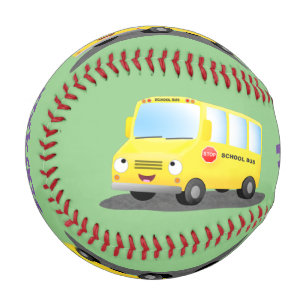 Cute happy yellow school bus cartoon baseball