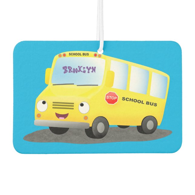 Cute happy yellow school bus cartoon car air freshener (Front)