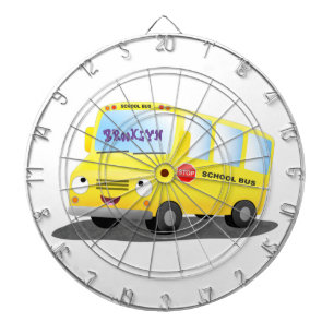 Cute happy yellow school bus cartoon dartboard