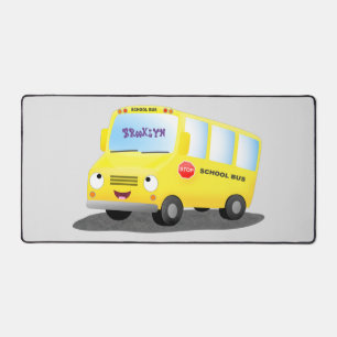 Cute happy yellow school bus cartoon desk mat
