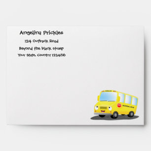 Cute happy yellow school bus cartoon envelope