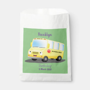 Cute happy yellow school bus cartoon favour bags