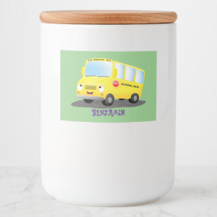 Cute happy yellow school bus cartoon food label
