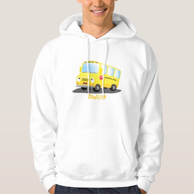 Cute happy yellow school bus cartoon hoodie (Front)