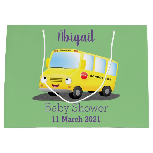 Cute happy yellow school bus cartoon large gift bag (Front)