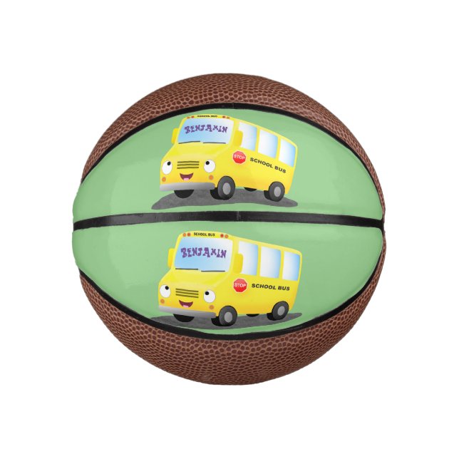 Cute happy yellow school bus cartoon mini basketball (Front)