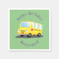 Cute happy yellow school bus cartoon