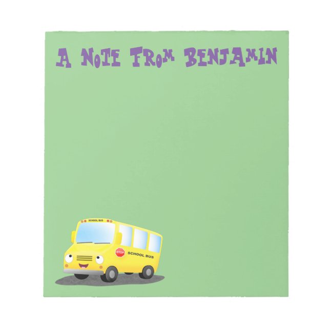 Cute happy yellow school bus cartoon notepad (Front)