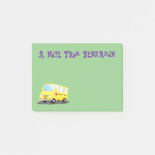 Cute happy yellow school bus cartoon  post-it notes
