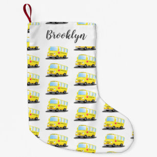 Cute happy yellow school bus cartoon small christmas stocking