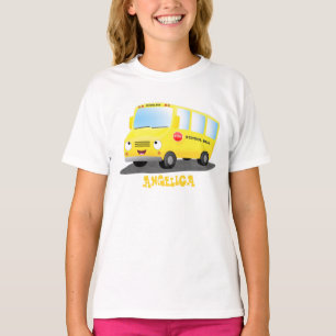 Cute happy yellow school bus cartoon  T-Shirt