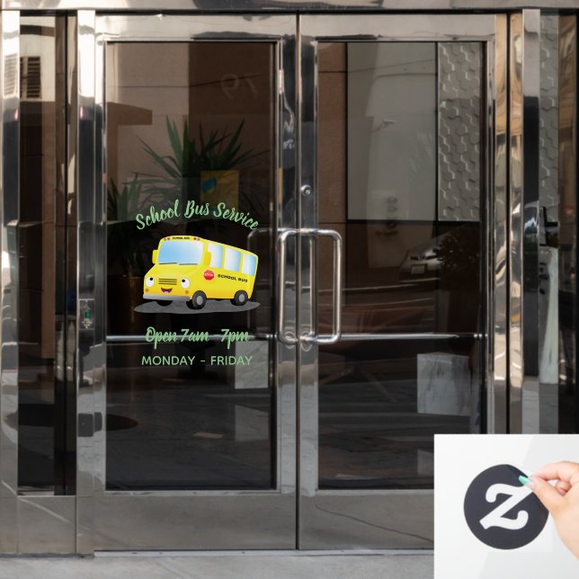Cute happy yellow school bus cartoon window cling (Office Door)