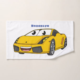 Cute happy yellow sports car cartoon bath towel set