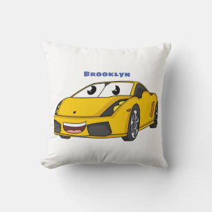 Cute happy yellow sports car cartoon cushion