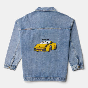 Cute happy yellow sports car cartoon denim jacket