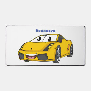 Cute happy yellow sports car cartoon desk mat