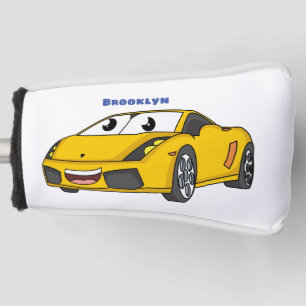 Cute happy yellow sports car cartoon golf head cover