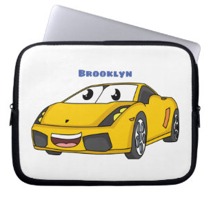 Cute happy yellow sports car cartoon laptop sleeve