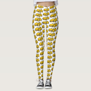 Cute happy yellow sports car cartoon leggings