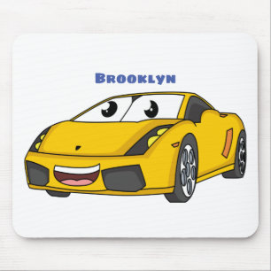 Cute happy yellow sports car cartoon mouse mat