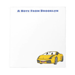 Cute happy yellow sports car cartoon notepad