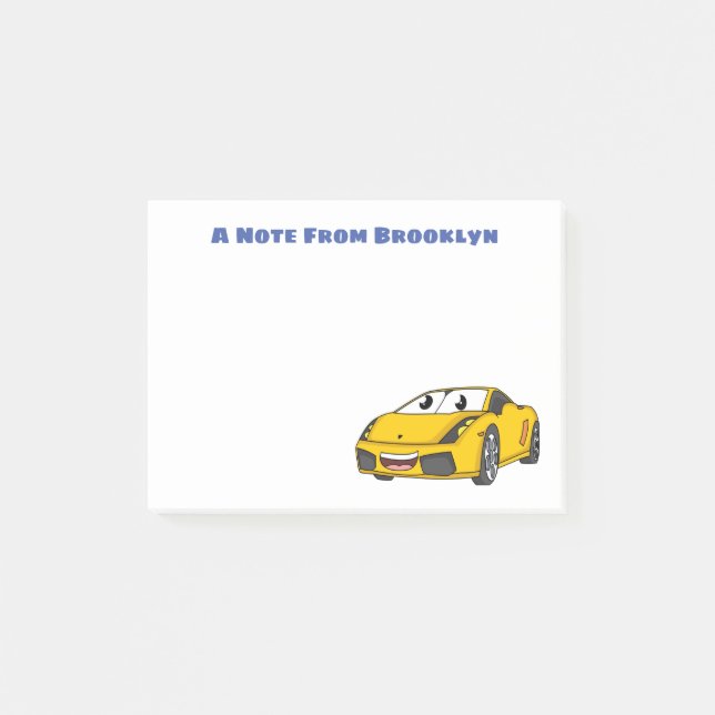 Cute happy yellow sports car cartoon post-it notes (Front)