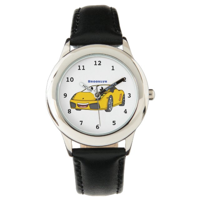 Cute happy yellow sports car cartoon watch (Front)