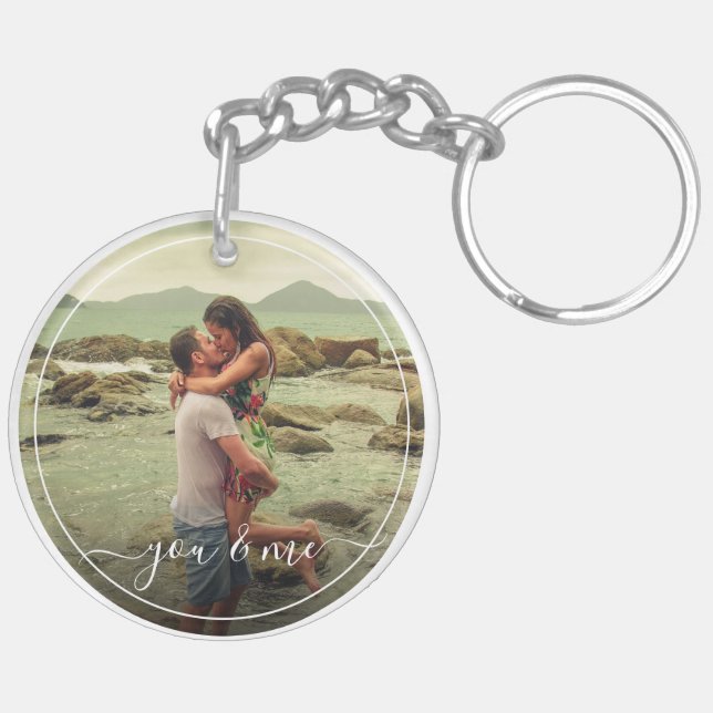 Cute Happy You And Me In Love Classy Elegant Quote Key Ring (Back Left)