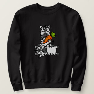 Cute Happy Zebra with Carrot Cartoon Fun Animal Sweatshirt