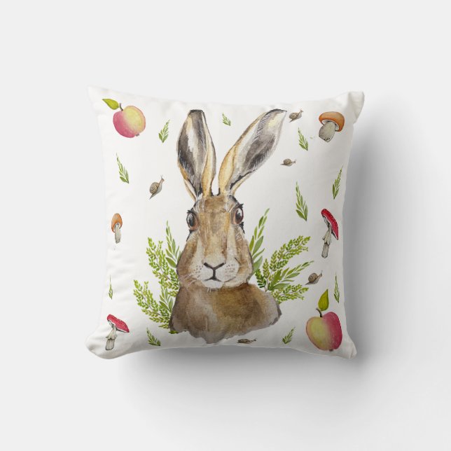 Cute hare with a background of apples and mushroom cushion (Front)