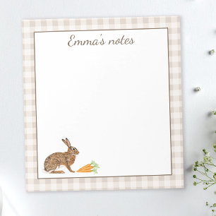 Cute Hare With Carrots On Beige Gingham Easter Notepad