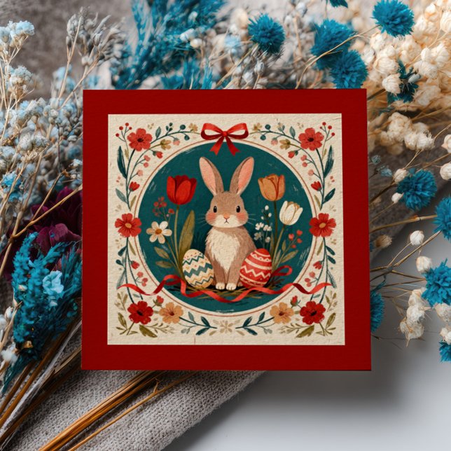 Cute Hare with Eggs and Flowers Botanical Easter  Card (Creator Uploaded)