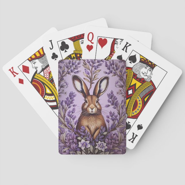 Cute Hare With Lavender William Morris Inspired  Playing Cards (Back)