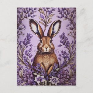 Cute Hare With Lavender William Morris Inspired  Postcard