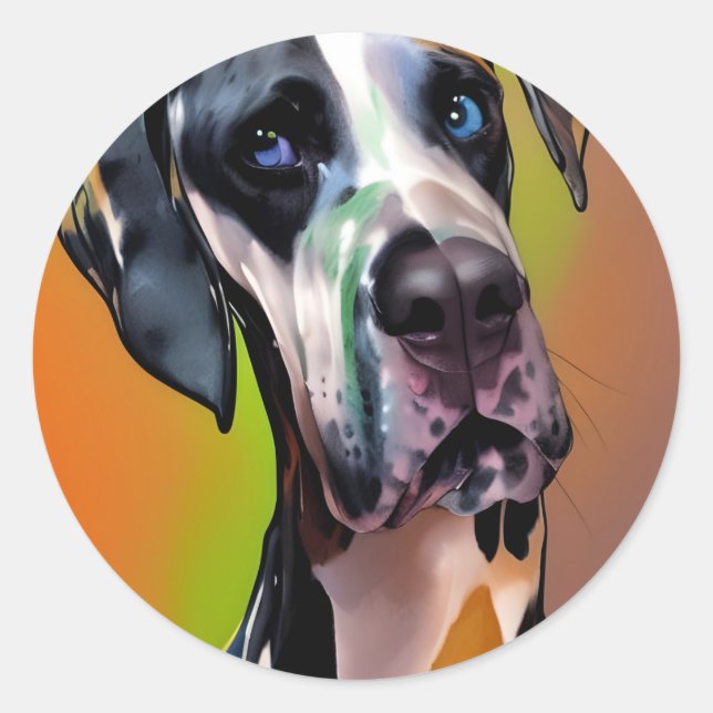  Cute Harlequin Great Dane   Classic Round Sticker (Front)