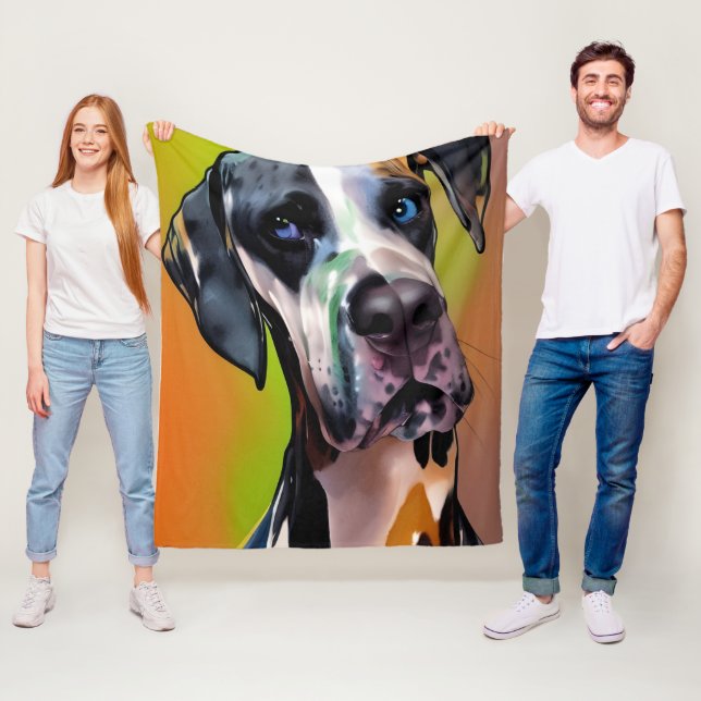  Cute Harlequin Great Dane Fleece Blanket (In Situ)