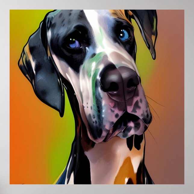  Cute Harlequin Great Dane Poster (Front)