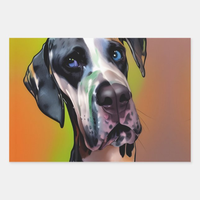  Cute Harlequin Great Dane Wrapping Paper Sheet (Front)