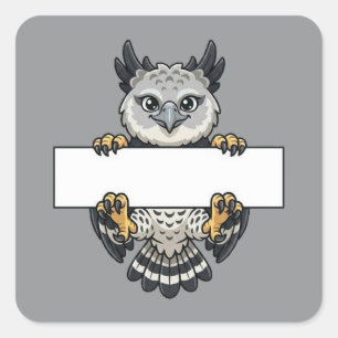Cute Harpy Eagle Holding Blank Sign Cartoon Square Sticker