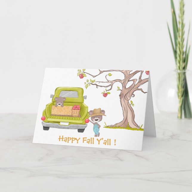 Cute Harvest Bear Happy Fall Holiday Card (Front)