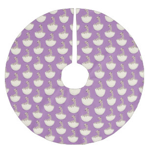 Cute hatching baby ostrich cartoon illustration brushed polyester tree skirt