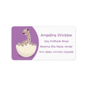 Cute hatching baby ostrich cartoon illustration label