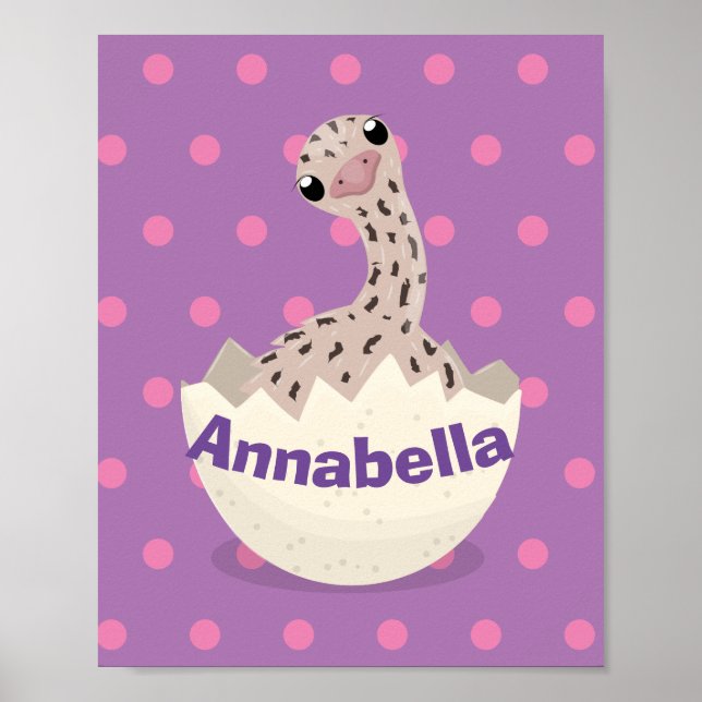 Cute hatching baby ostrich cartoon illustration poster (Front)